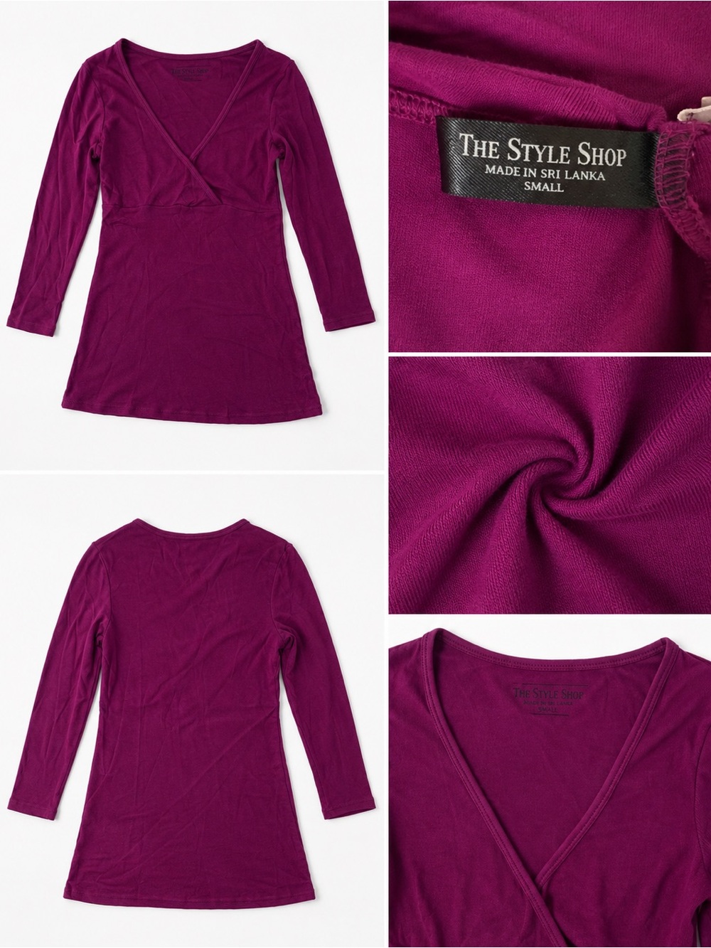 The Style Shop Women's Deep Plum Wrap-Front Long Sleeve Tunic